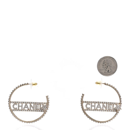 Chanel Crystal Logo Hoop Earrings Gold 2 of 5
