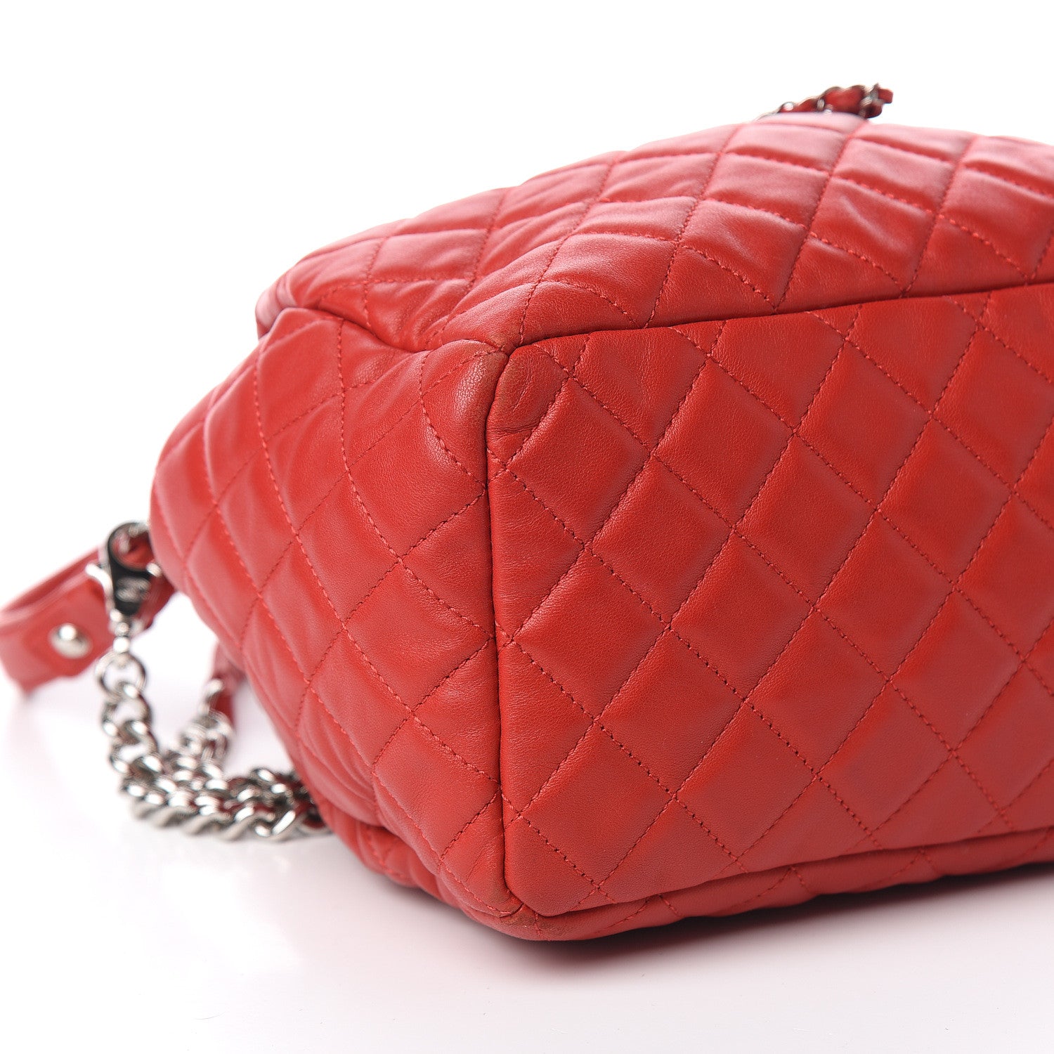 Chanel Lambskin Quilted Small CC Chain Drawstring Bucket Bag Red 7 of 10