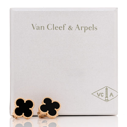 Van Cleef & Arpels 18k Yellow Gold Black Onyx Vintage Alhambra Earrings 6 of 6