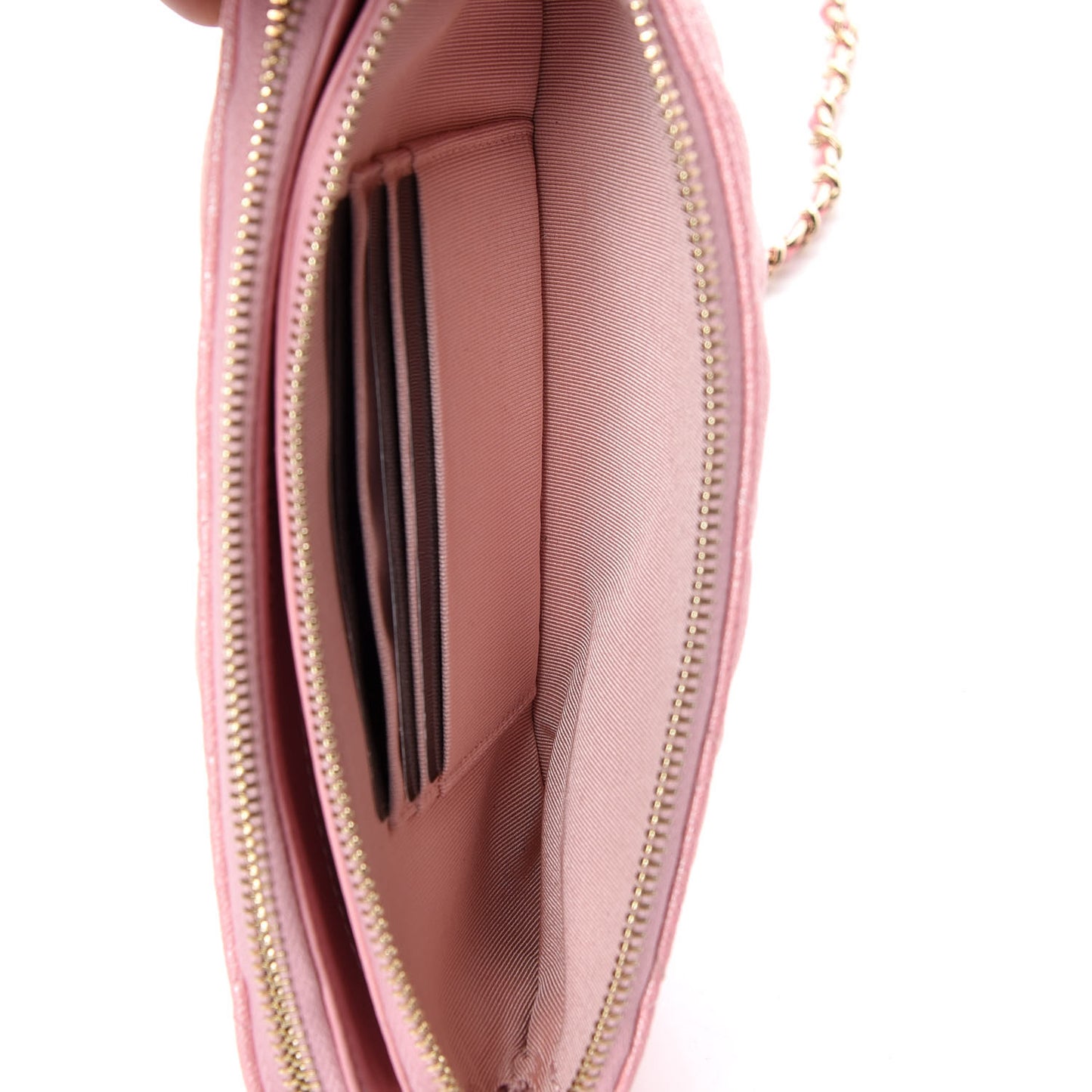 Iridescent Caviar Quilted Small Clutch With Chain Pink