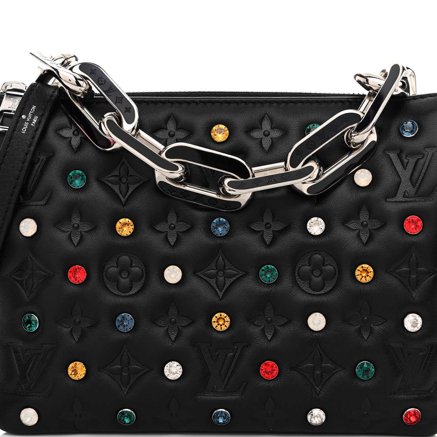 Louis Vuitton Lambskin Monogram Crystal Embossed Embellished Coussin BB Black 9 of 11