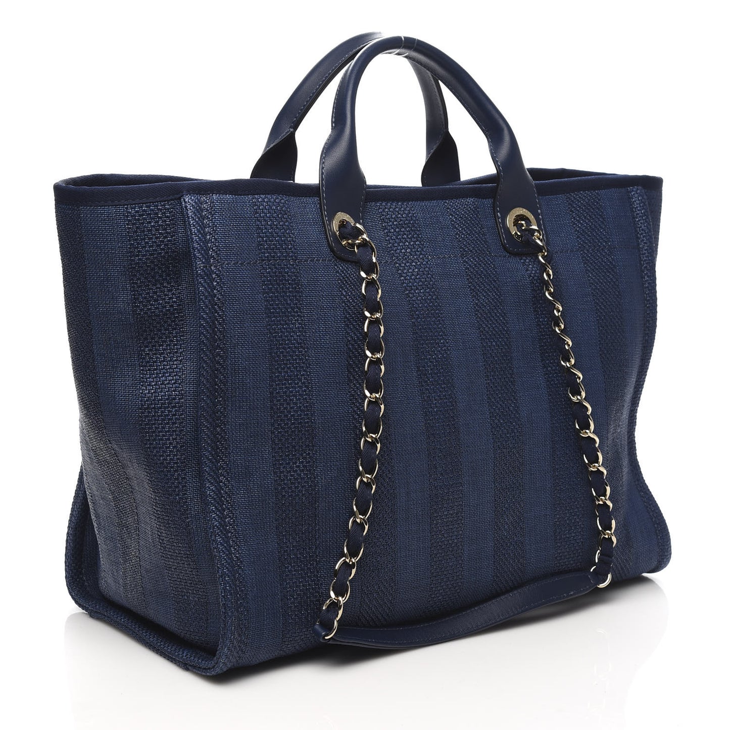 Mixed Fibers Striped Medium Deauville Tote Navy Blue