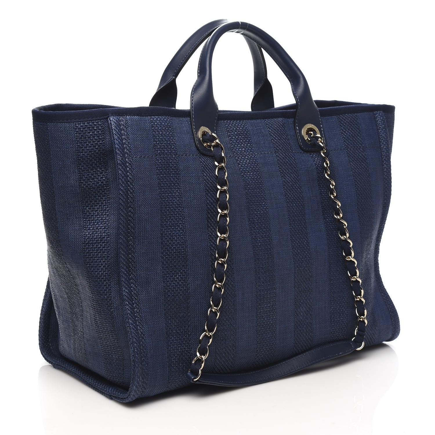 Chanel Mixed Fibers Striped Medium Deauville Tote Navy Blue 3 of 10
