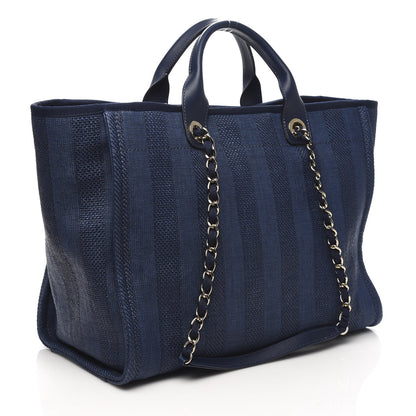 Chanel Mixed Fibers Striped Medium Deauville Tote Navy Blue 3 of 10