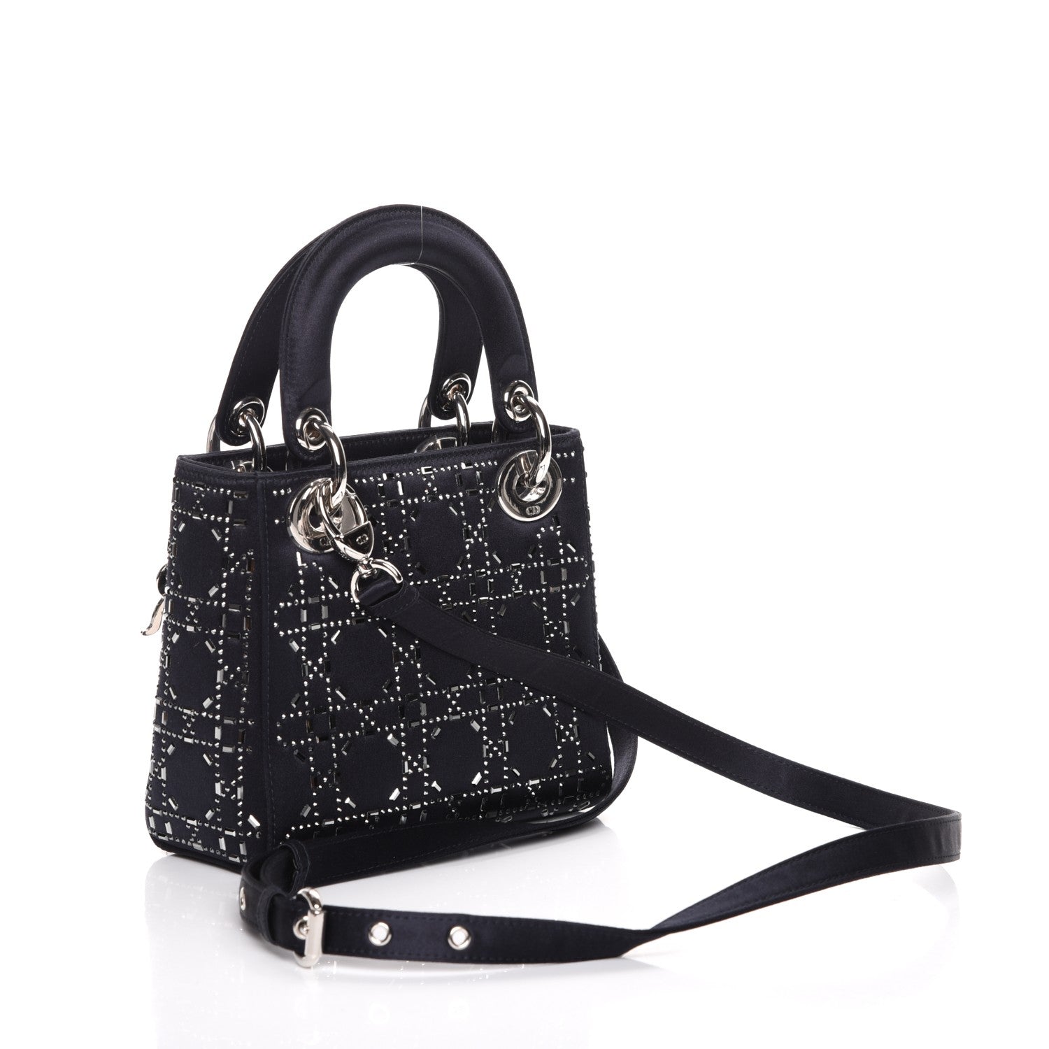 Christian Dior Satin Crystal Cannage Mini Lady Dior Navy 3 of 7