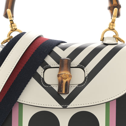 Gucci Calfskin Web Geometric Print Small Bamboo 1947 Top Handle Bag White Multicolor 9 of 11