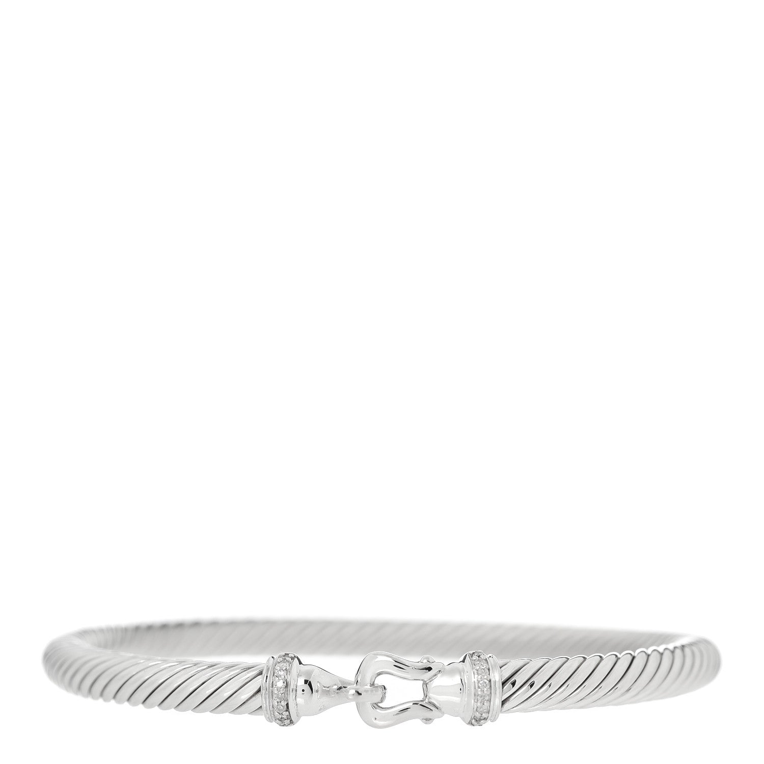 David Yurman Sterling Silver Diamond 5mm Cable Buckle Bracelet 1 of 4