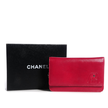 Chanel Calfskin Embossed Jacket Wallet On Chain WOC Red 9 of 9