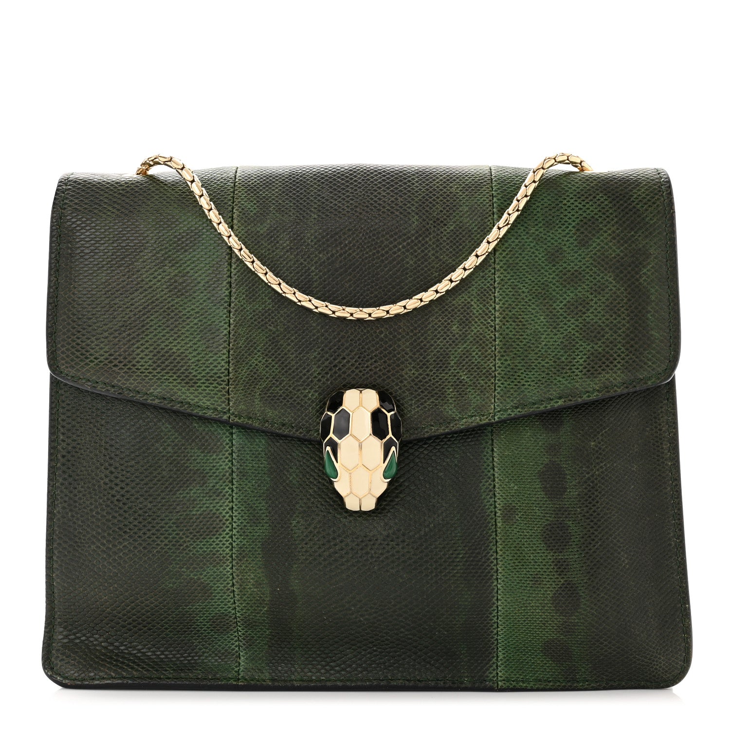 Bulgari Shiny Lizard Serpenti Forever Medium Shoulder Bag Green 1 of 10