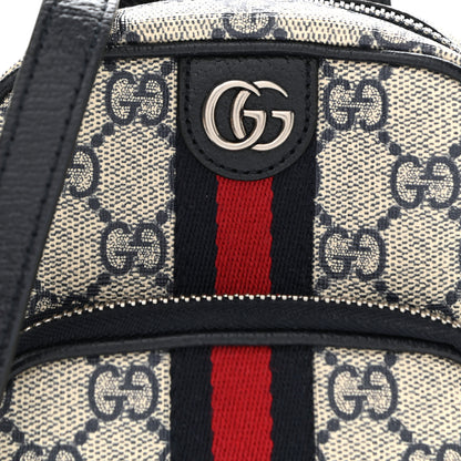 Gucci GG Supreme Monogram Textured Dollar Calfskin Web Mini Ophidia Double Zip Messenger Bag Beige Blue 7 of 9