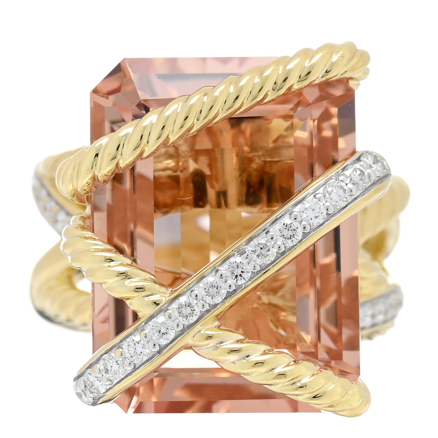 18K Yellow Gold Diamond Morganite 20mm Cable Wrap Ring 54 6.75