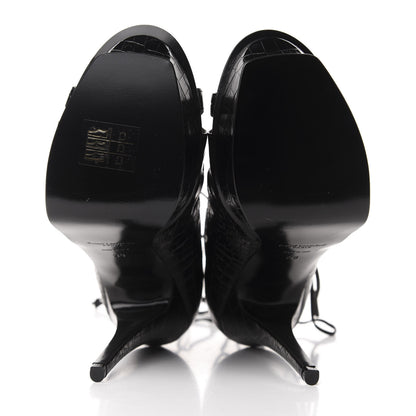 Saint Laurent Calfskin Crocodile Embossed Tribute 16 Lace Up Platform Sandals 38 Black 6 of 11