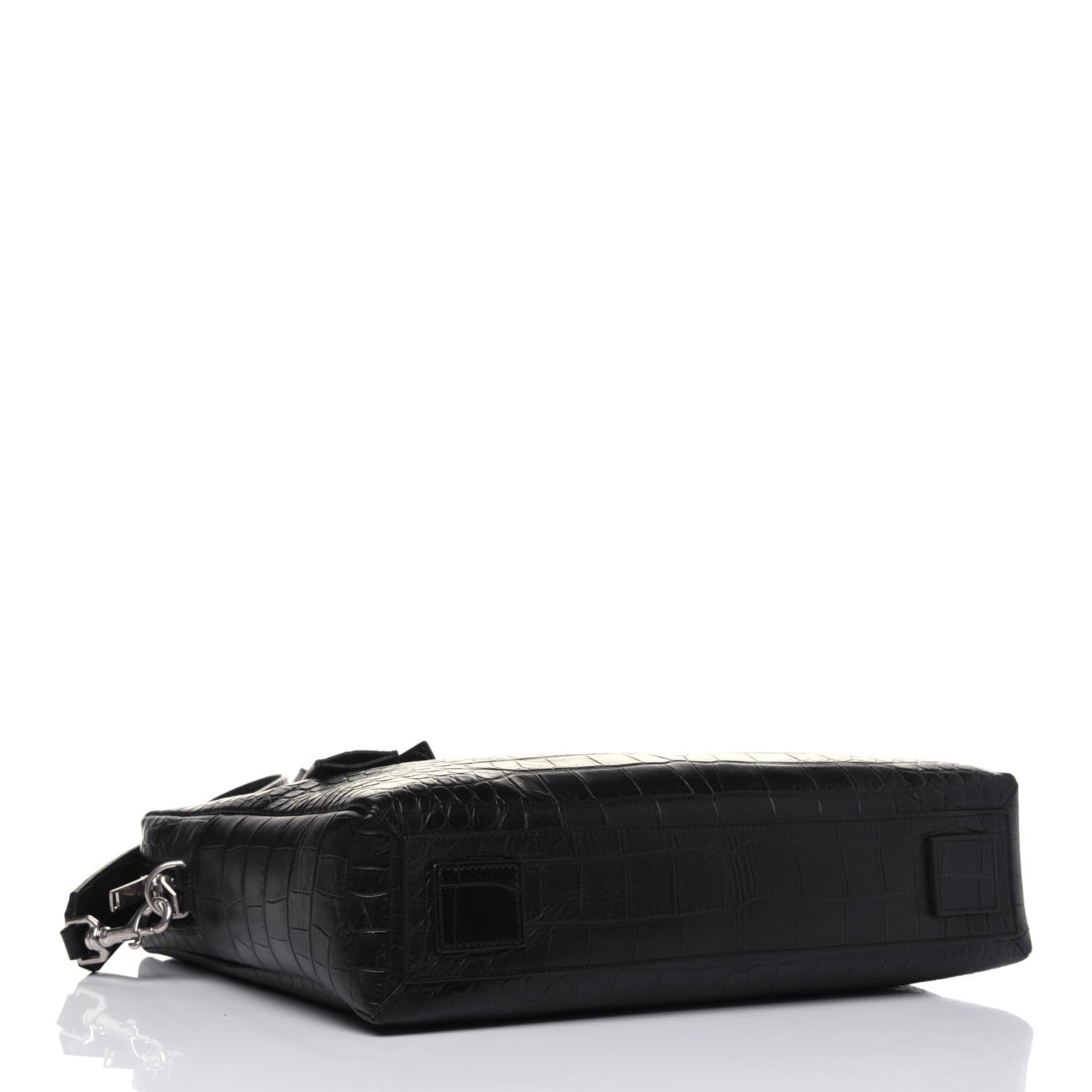 Saint Laurent Calfskin Crocodile Embossed Bold Briefcase Black 5 of 13