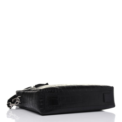 Saint Laurent Calfskin Crocodile Embossed Bold Briefcase Black 5 of 13