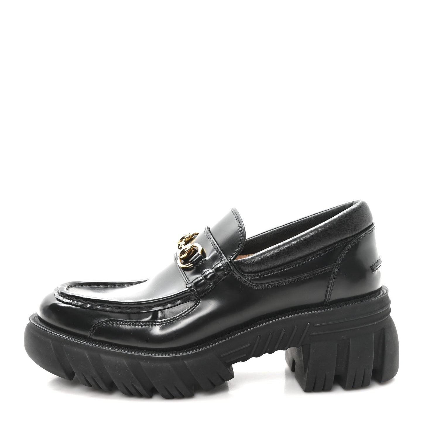 Magnum Calfskin Nappa Samoa Womens Horsebit Platform Chunky Lug Sole 40mm Loafers 40 Black