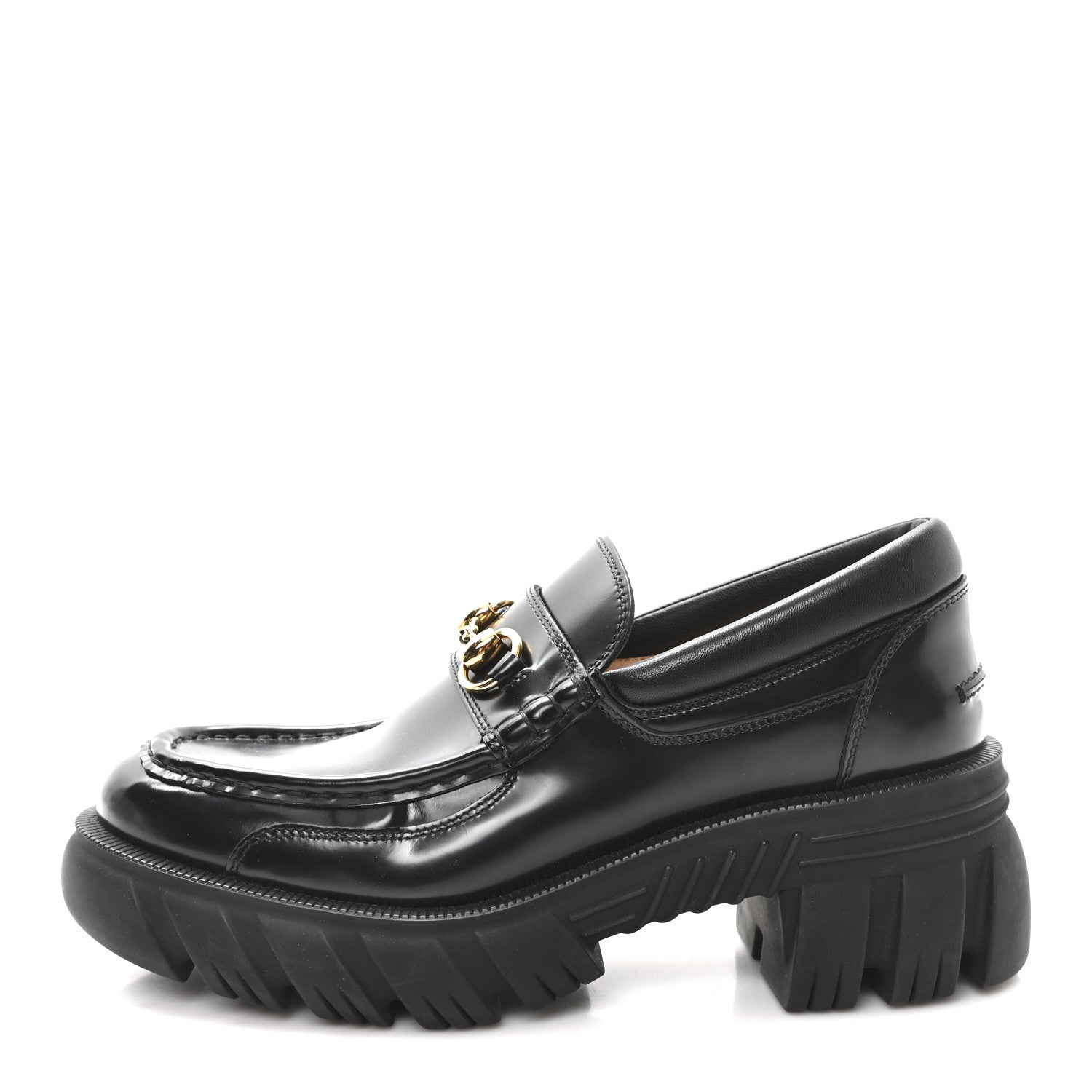 Gucci Magnum Calfskin Nappa Samoa Womens Horsebit Platform Chunky Lug Sole 40mm Loafers 40 Black 1 of 11