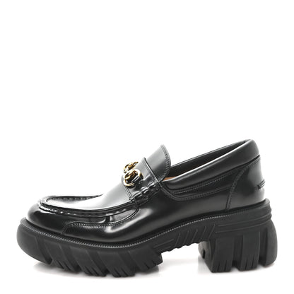 Gucci Magnum Calfskin Nappa Samoa Womens Horsebit Platform Chunky Lug Sole 40mm Loafers 40 Black 1 of 11