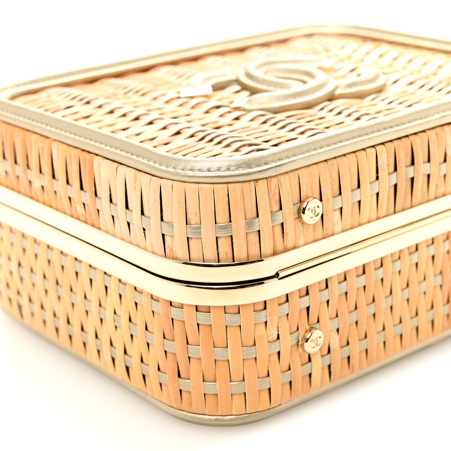 Chanel Raffia Calfskin Medium CC Filigree Vanity Case Gold 10 of 11