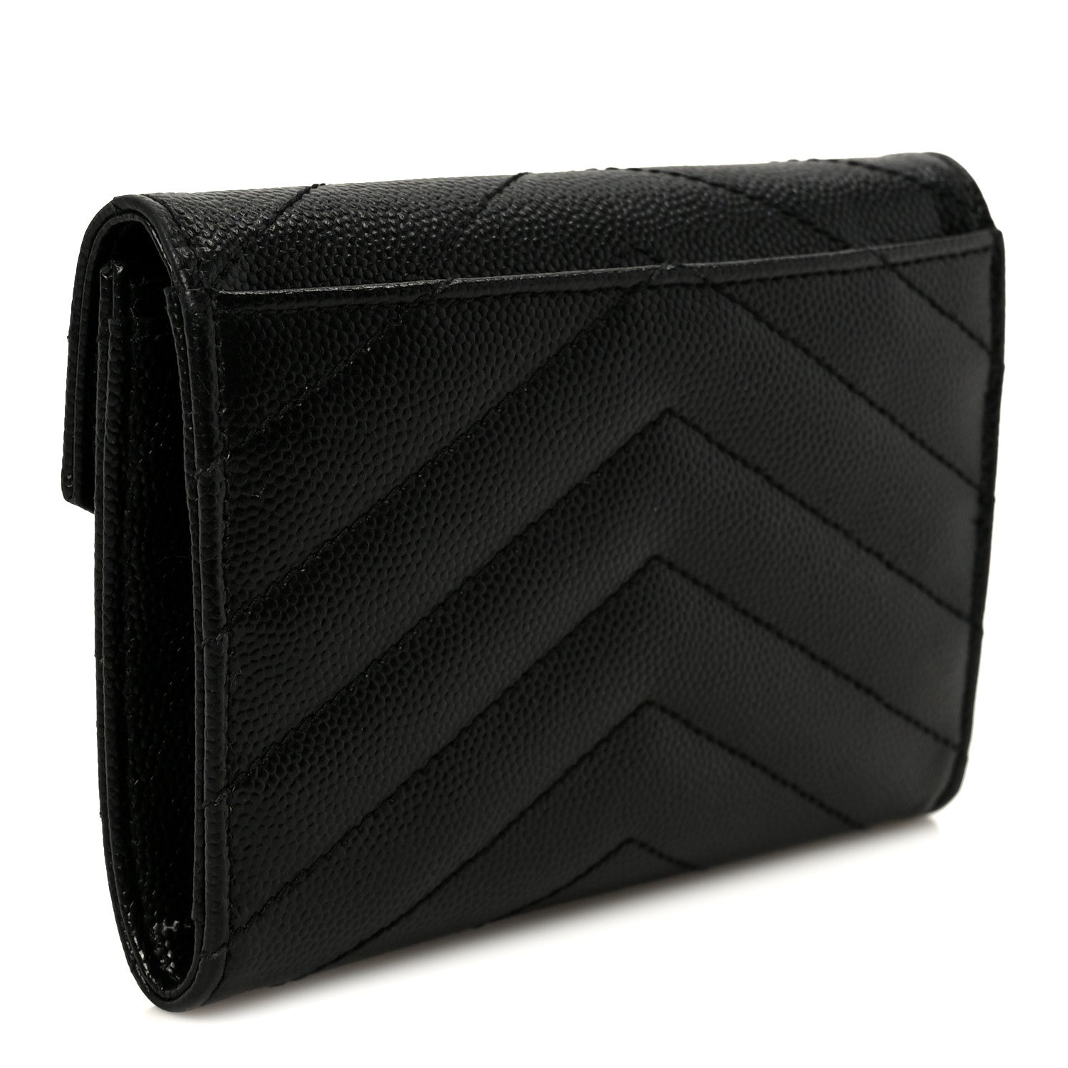 Saint Laurent Grain De Poudre Matelasse Chevron Small Monogram Envelope Wallet Black 3 of 7