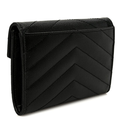 Saint Laurent Grain De Poudre Matelasse Chevron Small Monogram Envelope Wallet Black 3 of 7