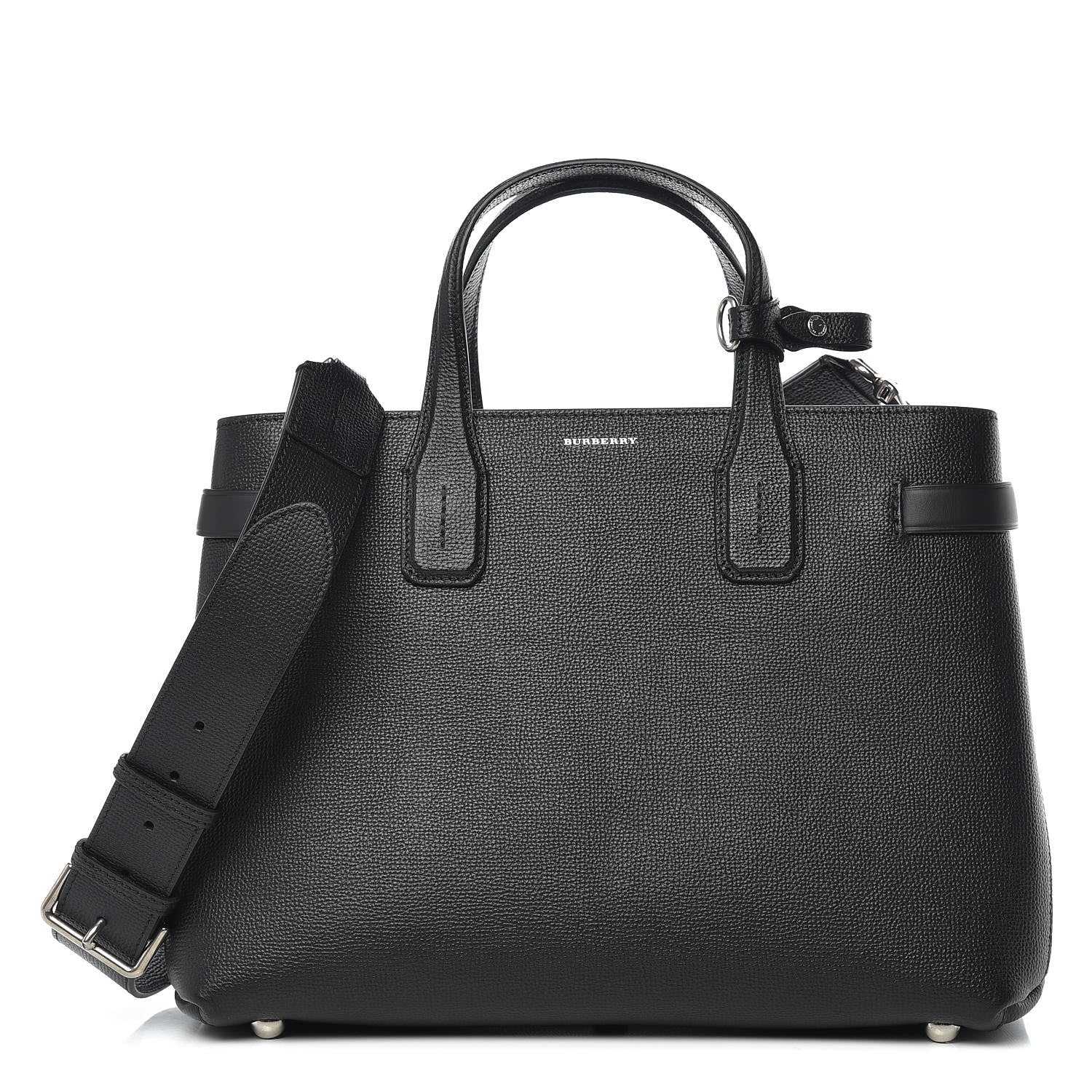 Burberry Derby Calfskin Vintage Check Medium Banner Tote Black 1 of 11