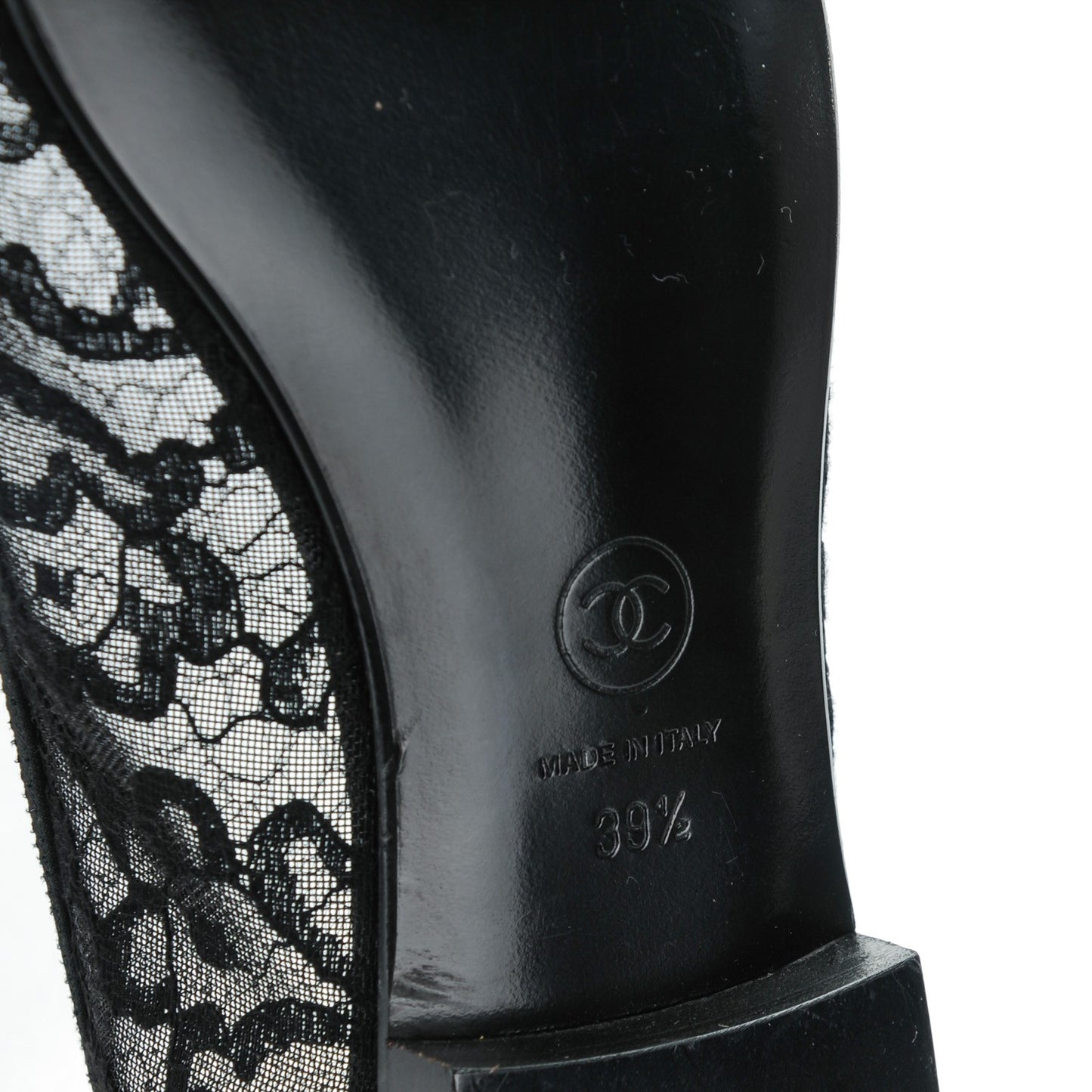 Lace Patent Calfskin Cap Toe CC Ballerina Flats 39.5 Black