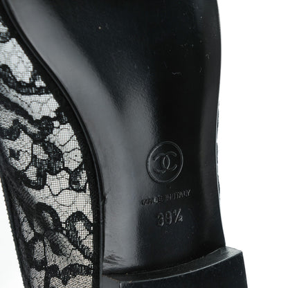 Chanel Lace Patent Calfskin Cap Toe CC Ballerina Flats 39.5 Black 6 of 8