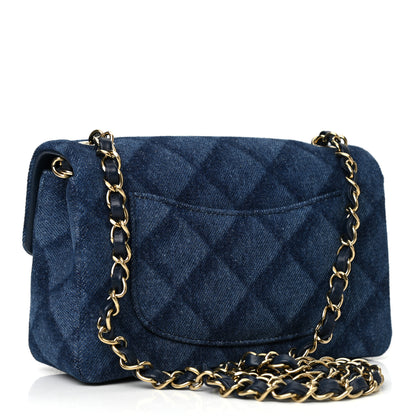 Chanel Printed Denim Quilted Mini Rectangular Flap Dark Blue 3 of 10