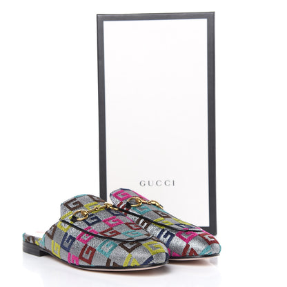Gucci Velvet Lurex Square G Womens Princetown Slippers 37 Silver Multicolor 9 of 9