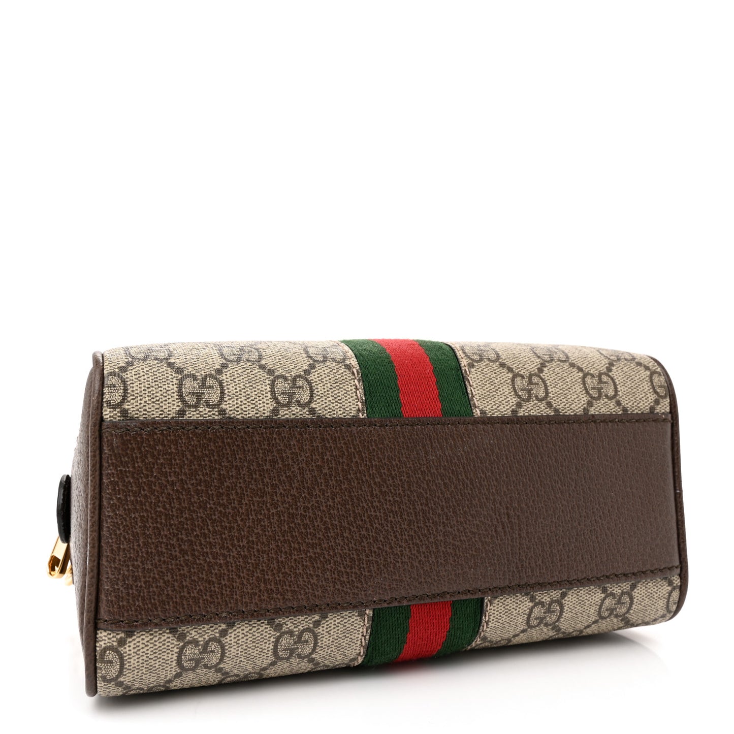GG Supreme Monogram Textured Dollar Calfskin Web Mini Ophidia Top Handle Bowler Bag Beige Ebony New Acero