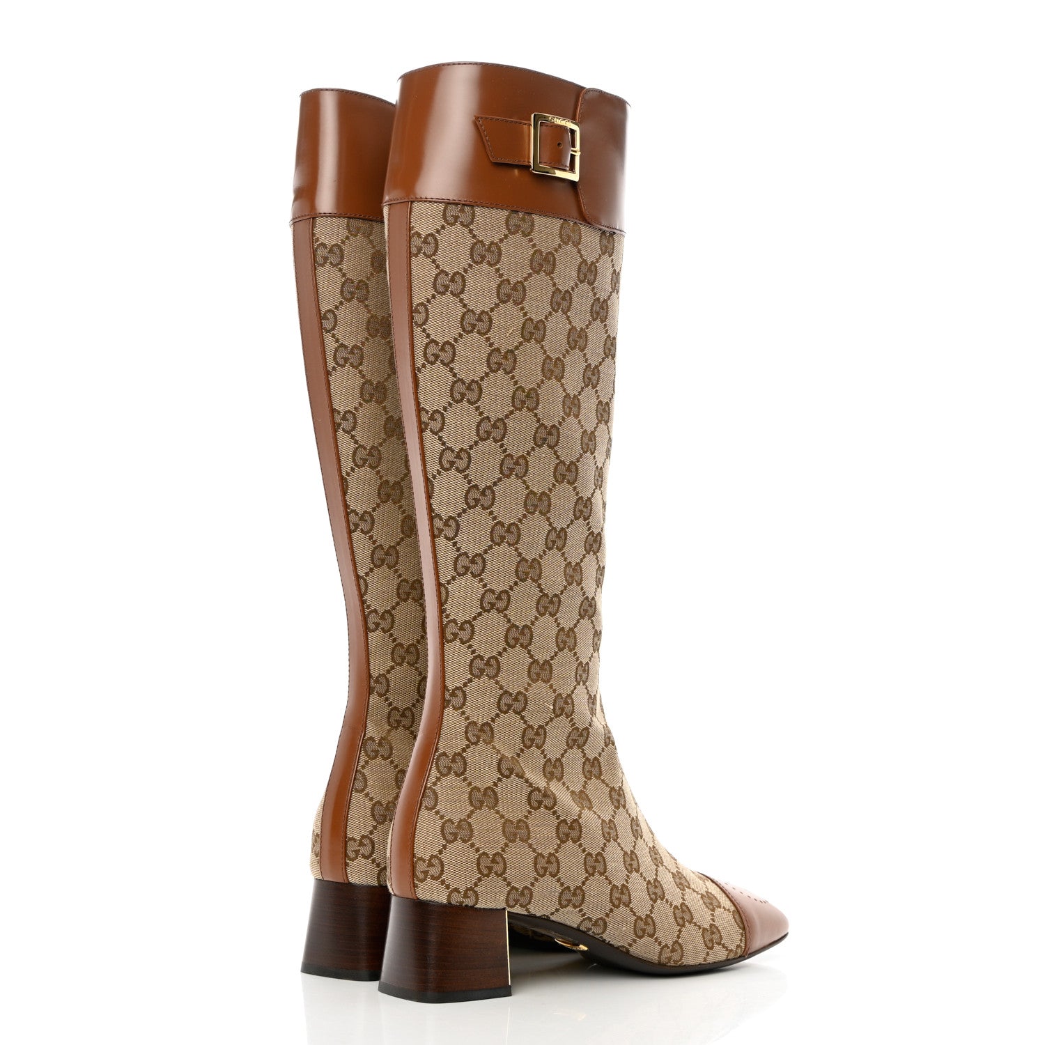 Gucci Monogram Cordovan Lux GG Knee High Boots 38 Beige Cuir 4 of 8