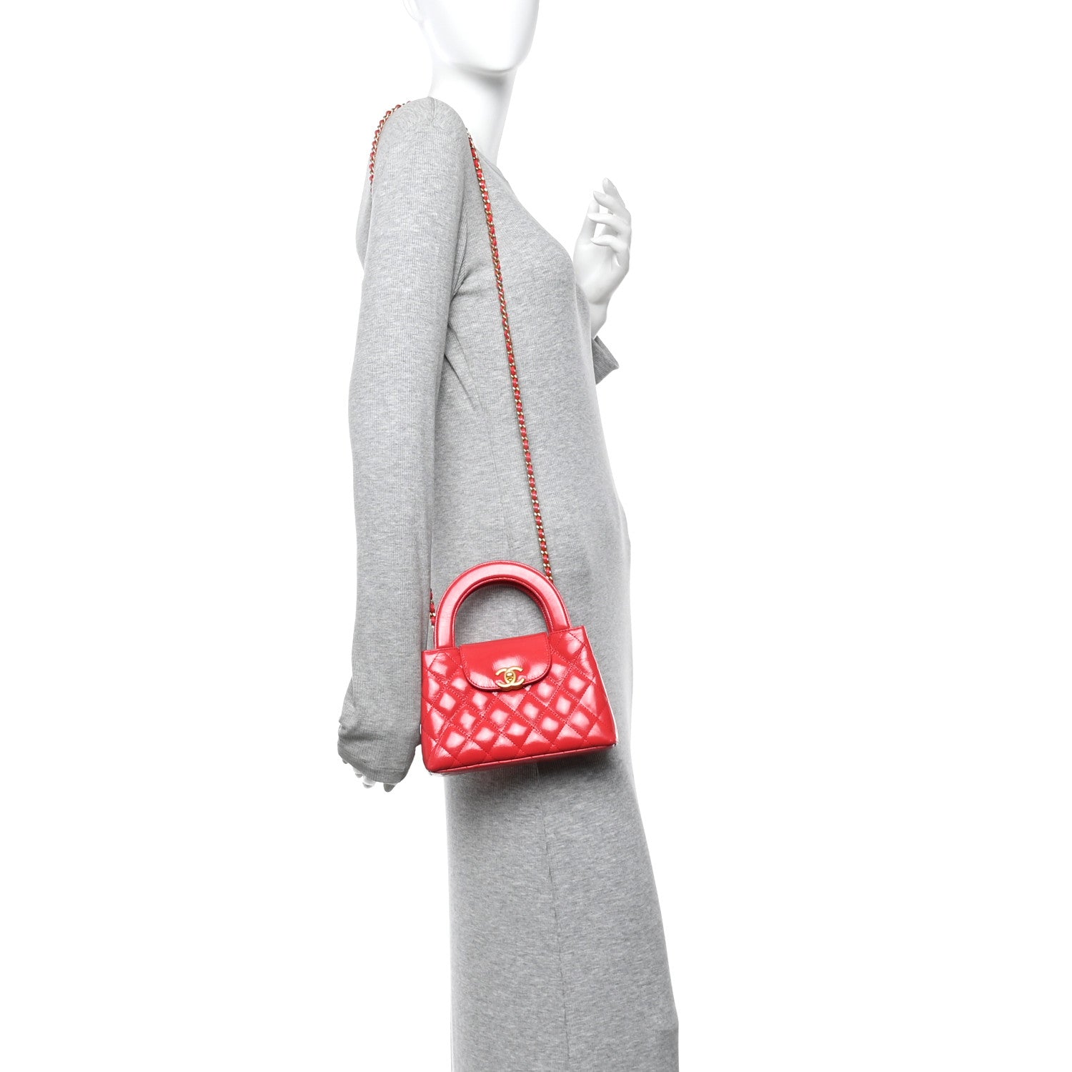 Chanel Shiny Aged Calfskin Quilted Nano Kelly Shopper Red 2 of 13