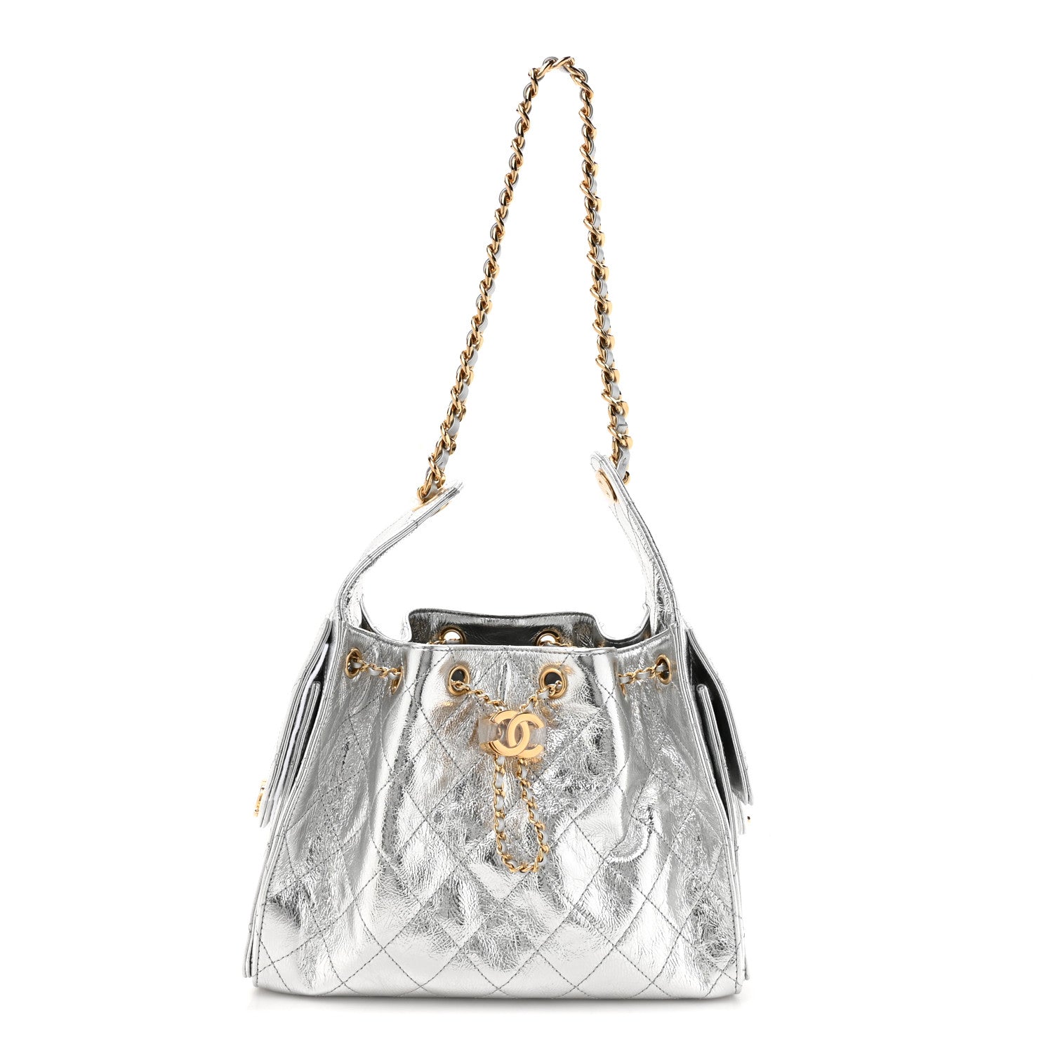 Chanel Metallic Crumpled Calfskin Quilted Small Chanel 25 Handbag Silvery 1 of 11