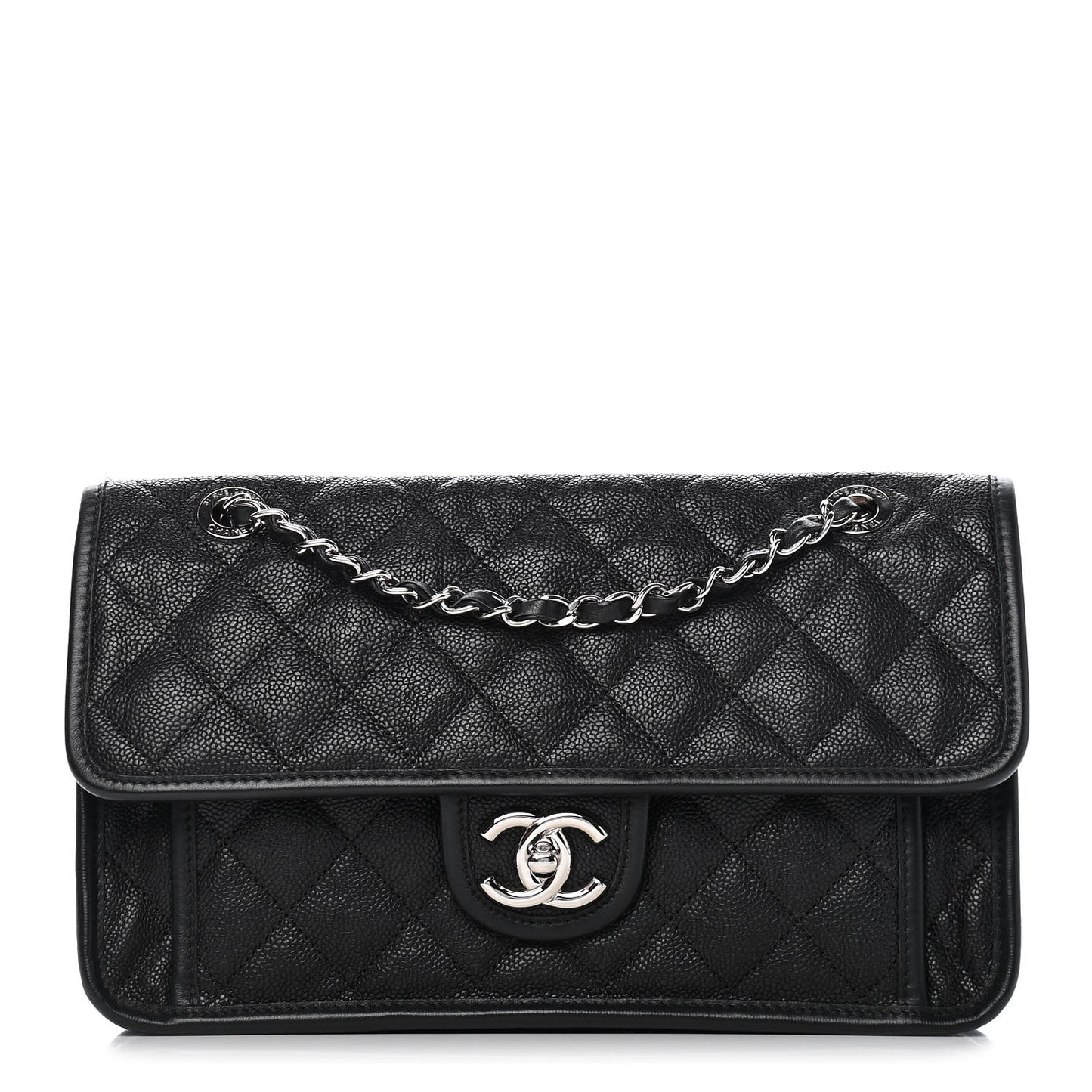 Caviar Quilted Medium French Riviera Flap Black