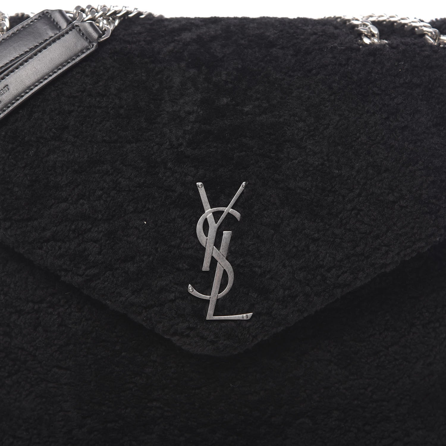 Saint Laurent Shearling Monogram Medium Loulou Shoulder Bag Black 9 of 9