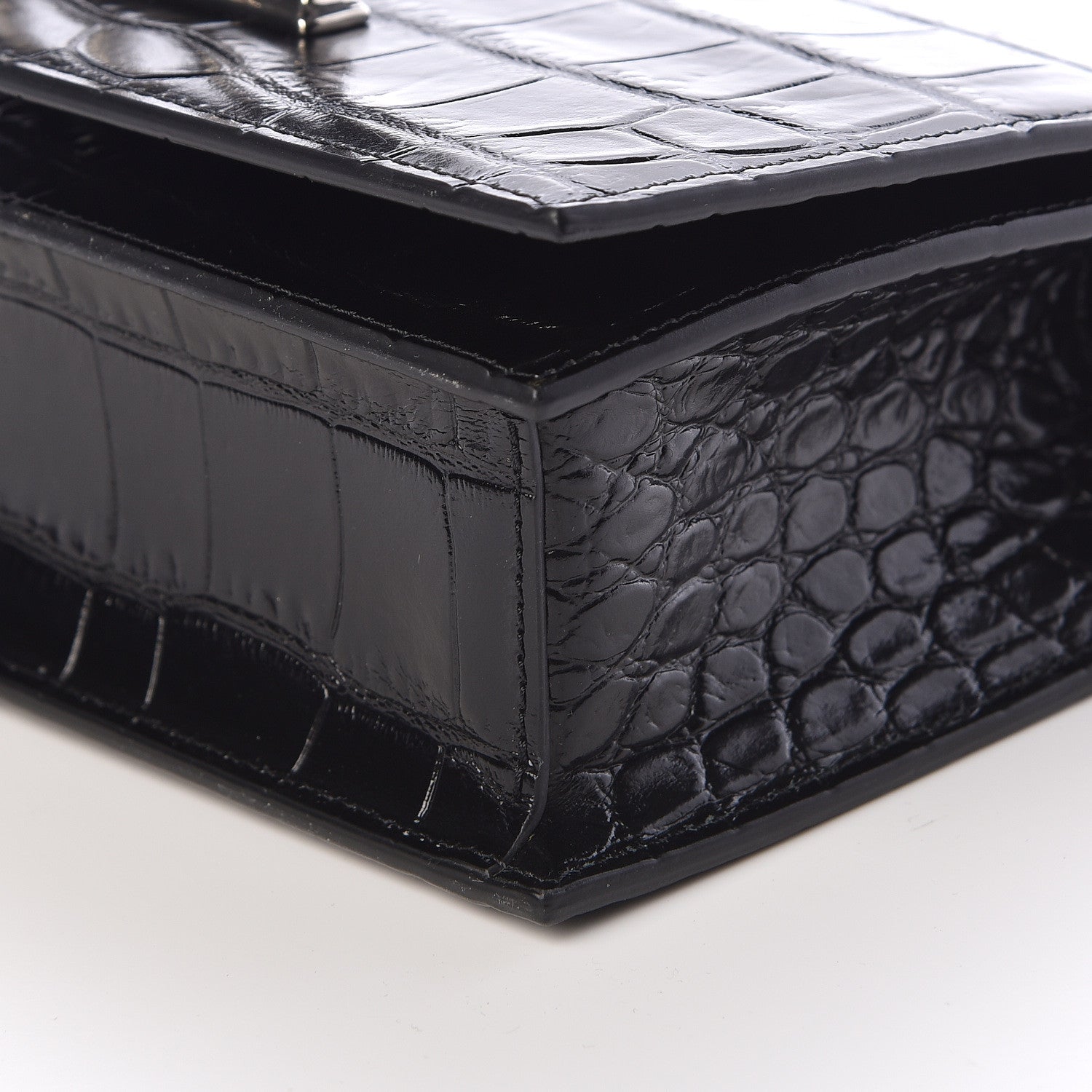 Alexander McQueen Calfskin Crocodile Embossed Knuckle Shoulder Bag Black 9 of 10