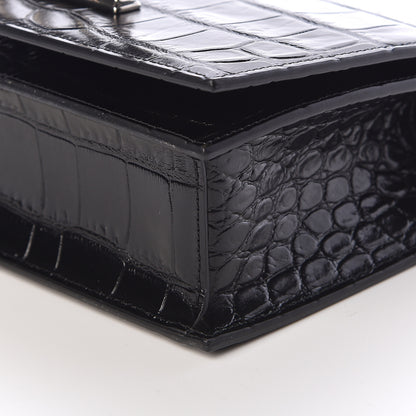 Alexander McQueen Calfskin Crocodile Embossed Knuckle Shoulder Bag Black 9 of 10
