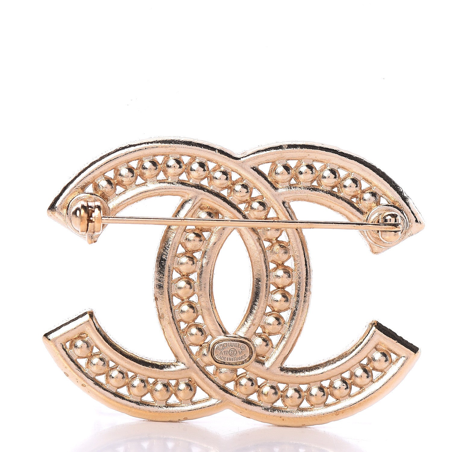 Chanel Pearl Crystal Baguette CC Brooch Gold 2 of 3