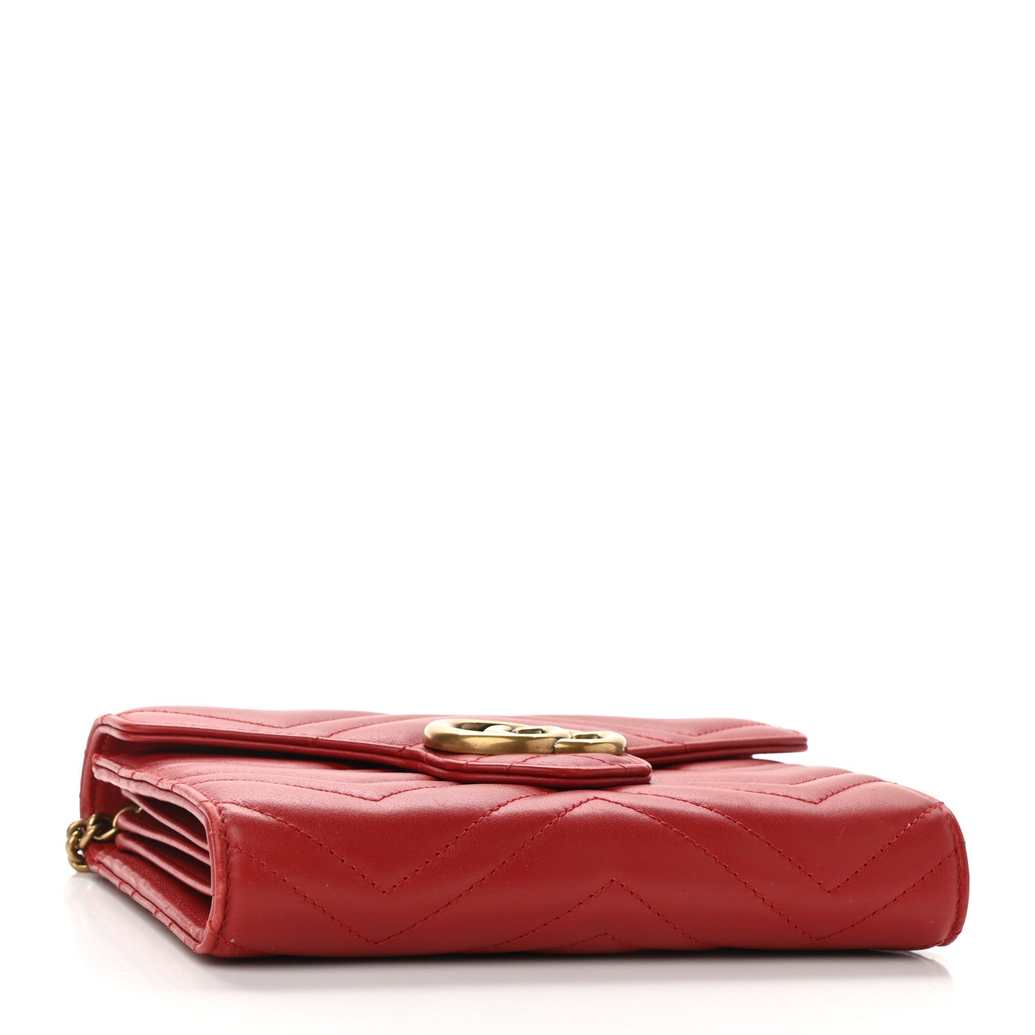 Gucci Calfskin Matelasse GG Marmont Chain Wallet Hibiscus Red 4 of 12