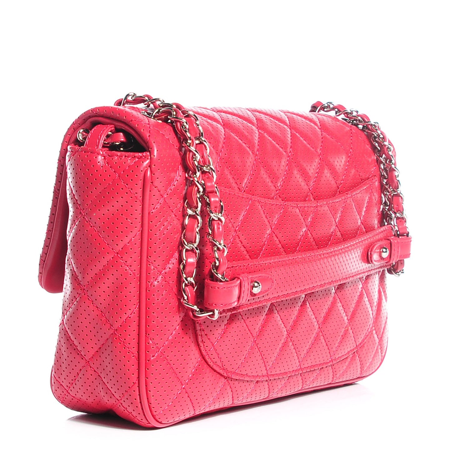 Perforated Lambskin Jumbo Punch Flap Dark Pink
