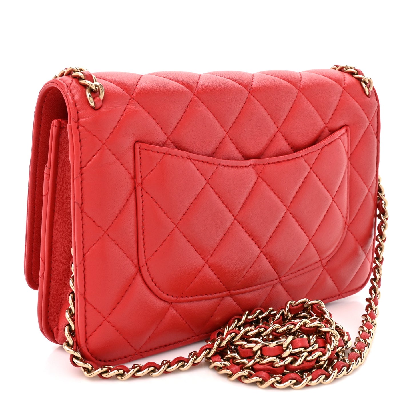 Lambskin Quilted Chain Around Wallet On Chain WOC Red