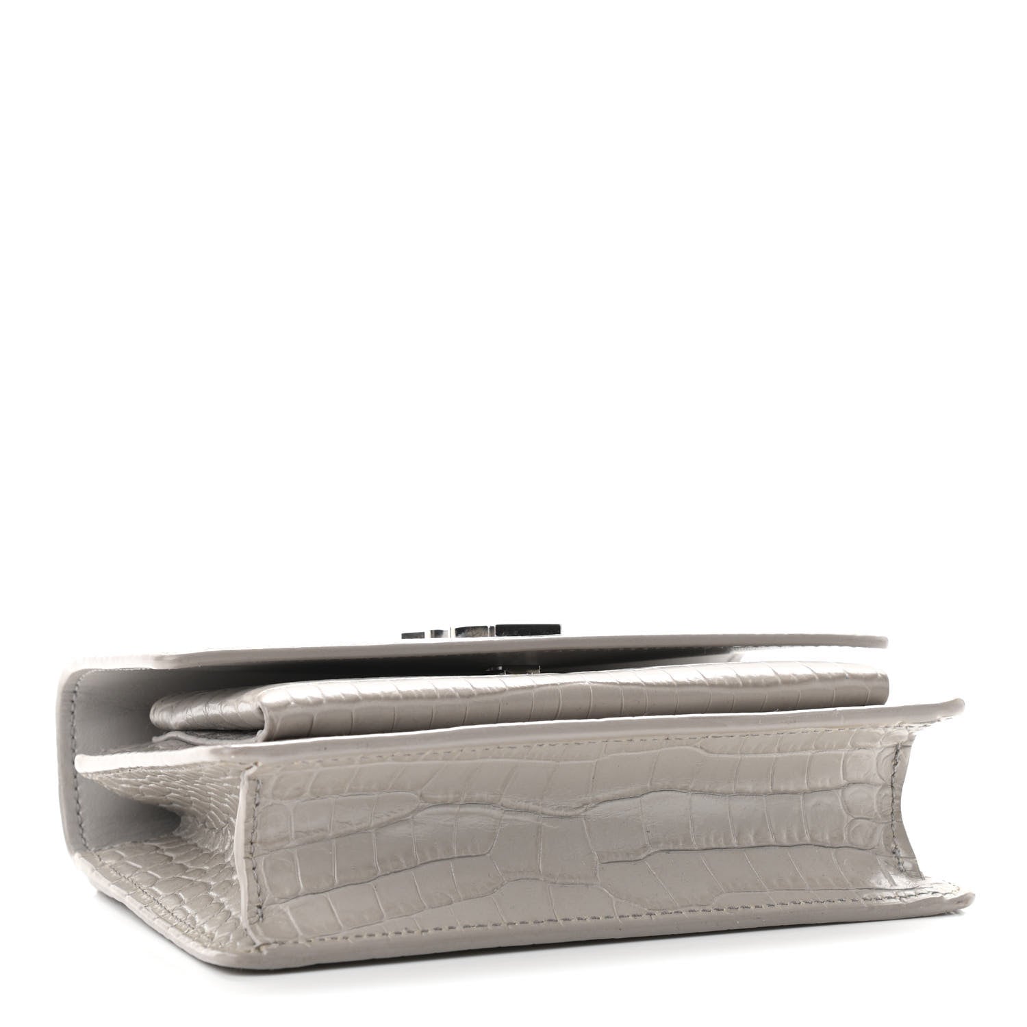 Saint Laurent Calfskin Crocodile Embossed Monogram Sunset Chain Wallet Light Grey 4 of 13