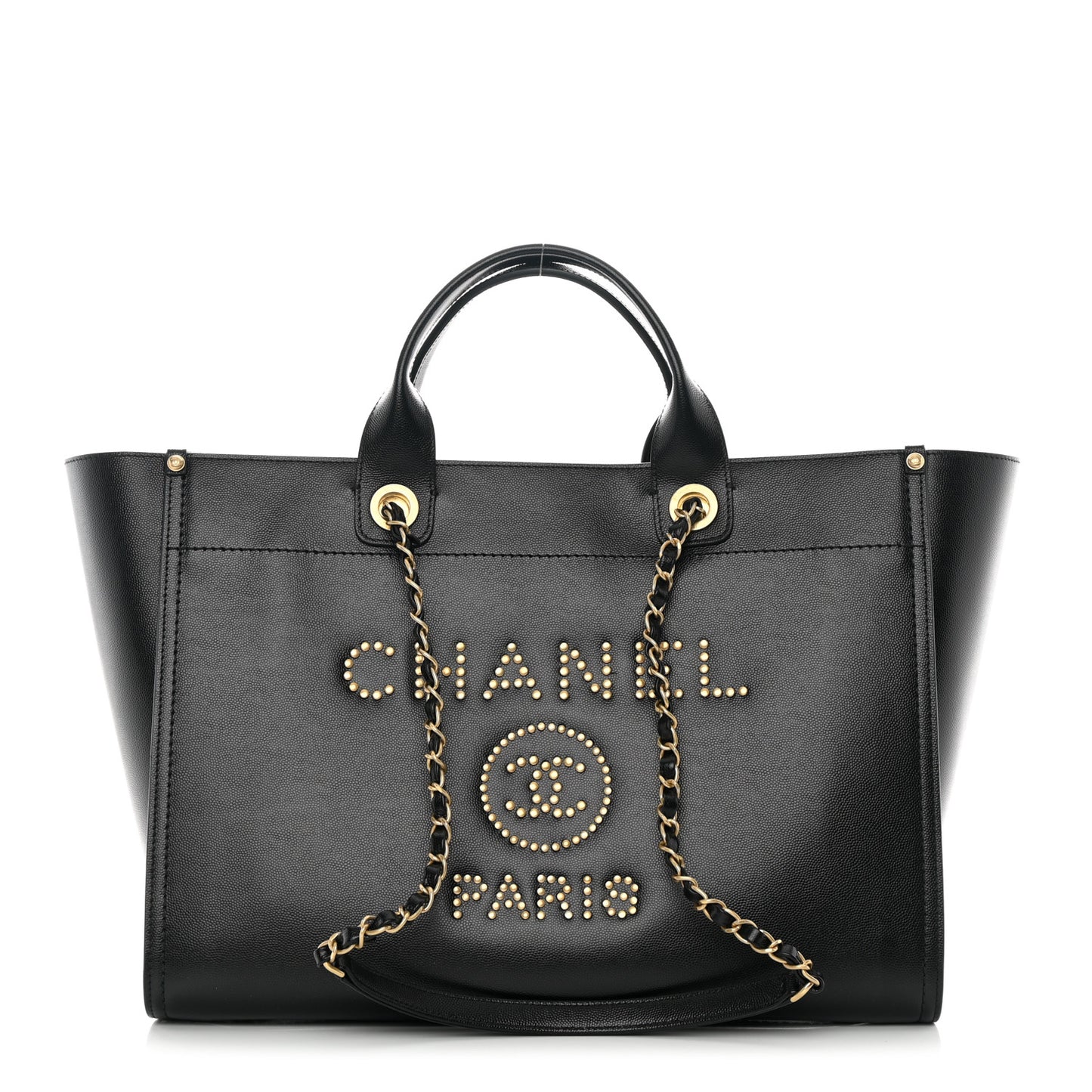 Caviar Medium Studded Deauville Tote Black