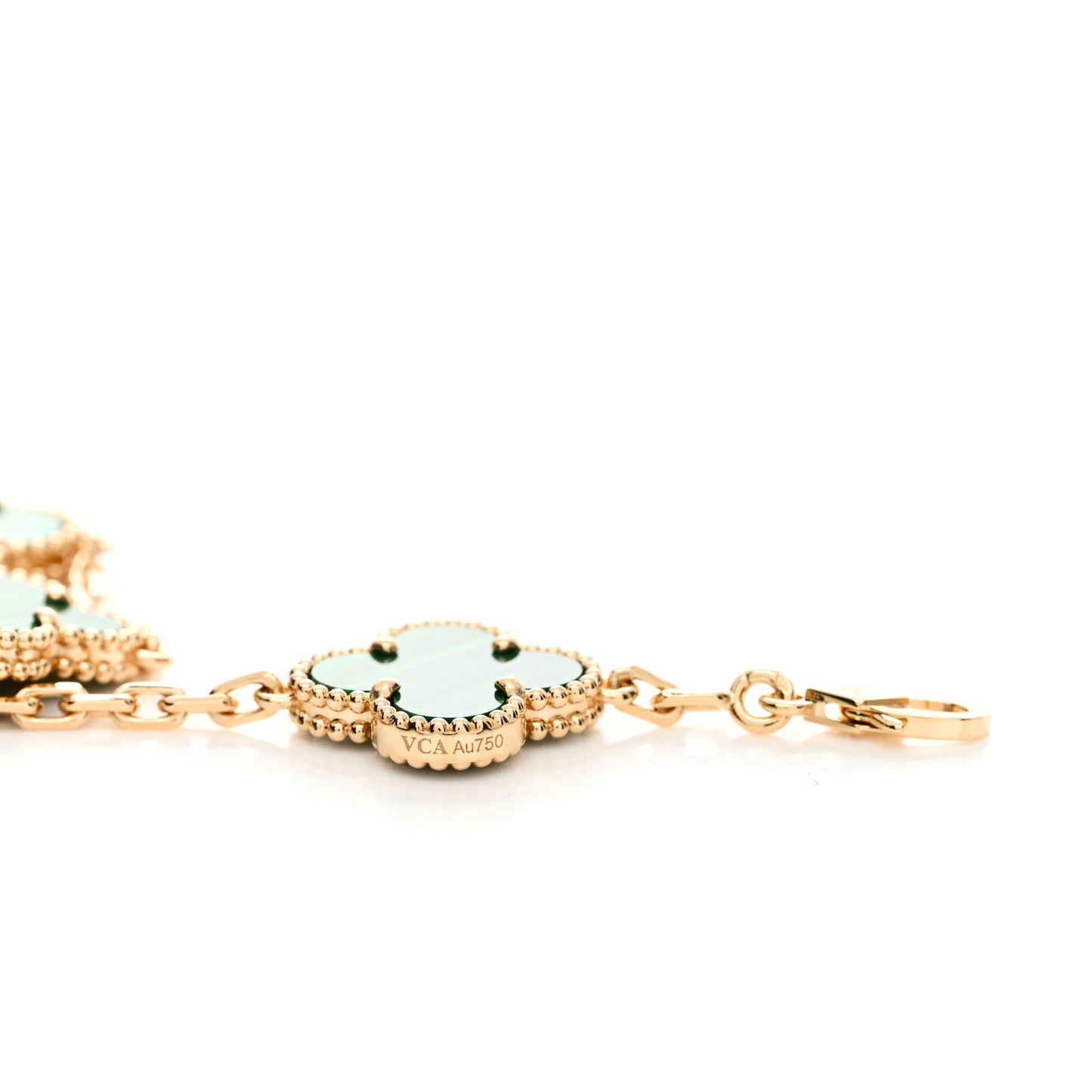18K Yellow Gold Malachite 5 Motifs Vintage Alhambra Bracelet