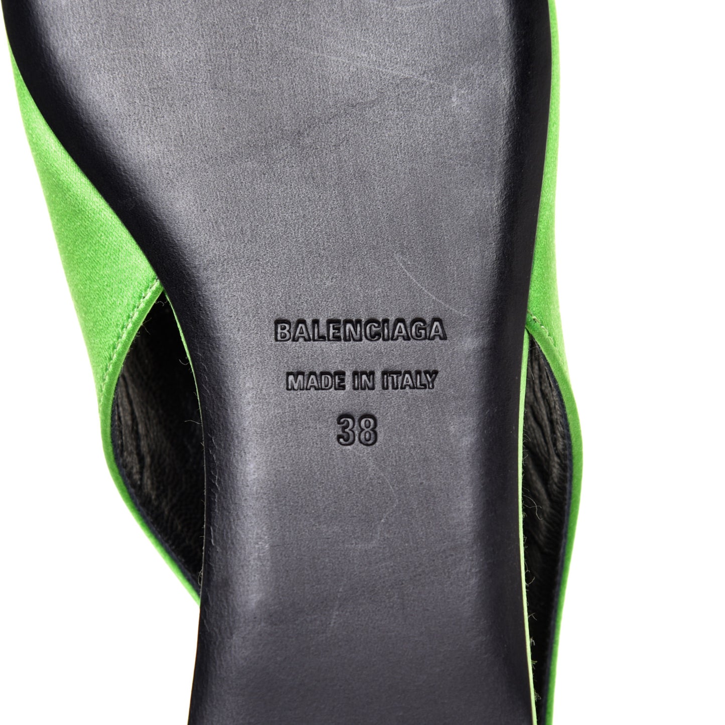 Satin BB Knife Pointy Toe Slingback Flats 38 Neon Green