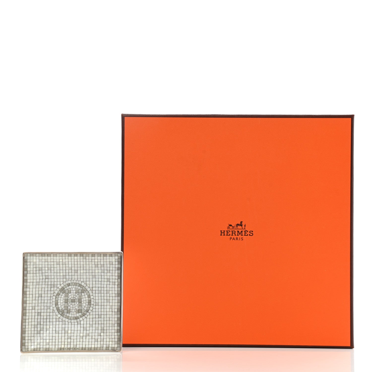 Hermes Porcelain Mosaique Au 24 Platinum Square Plate N°1 7 of 7