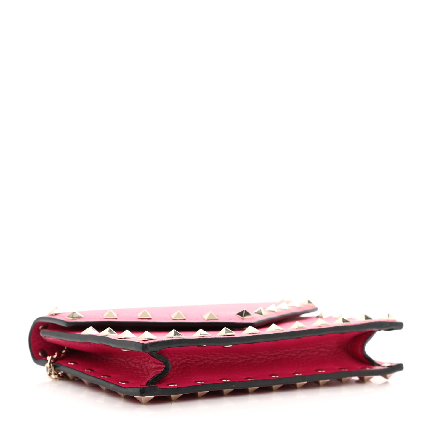 Grained Calfskin Rockstud Envelope Wallet on Chain Cyclamin