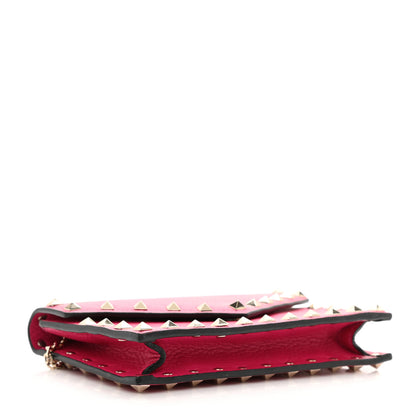 Valentino Garavani Grained Calfskin Rockstud Envelope Wallet on Chain Cyclamin 4 of 7
