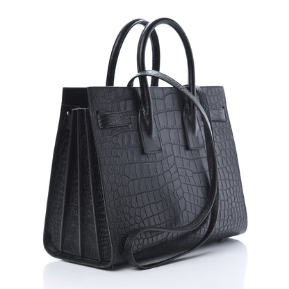 Saint Laurent Calfskin Crocodile Embossed Small Sac de Jour Black 3 of 12