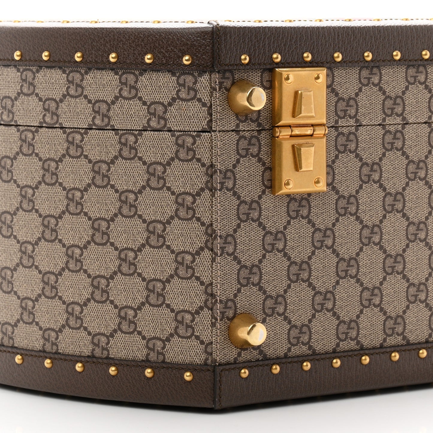 GG Supreme Monogram Textured Dollar Calfskin Web Savoy Hat Box Beige Ebony New Acero